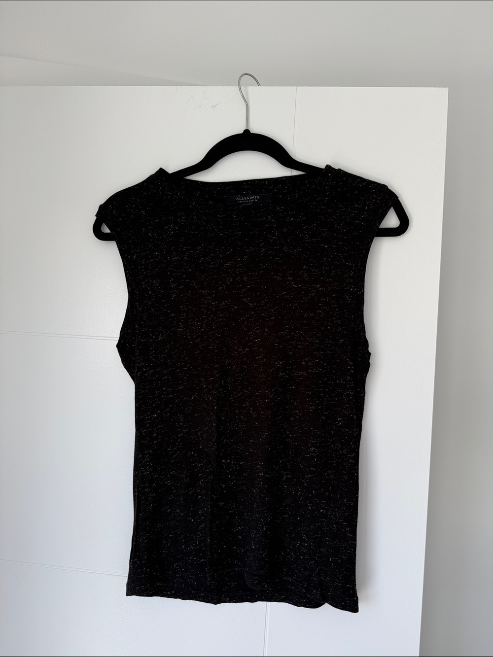 All Saints Black Sleeveless Knit Tank w/Gold Speckled Detail